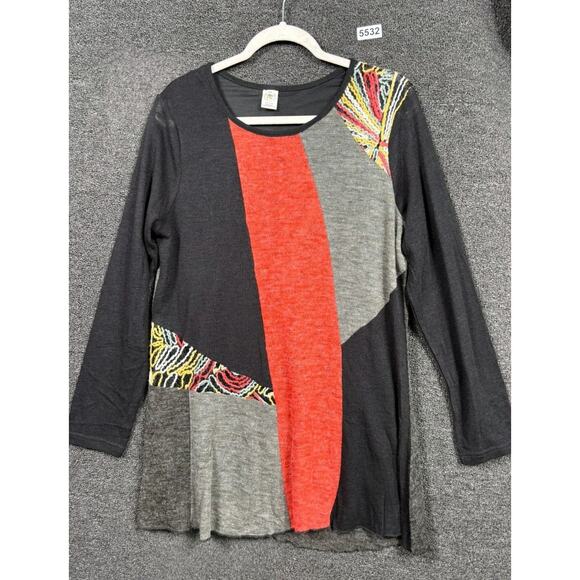 This & That Patchwork Top Womens Sz XL Black Long Sleeve Scoop Neck Boho Blouse - Picture 1 of 7